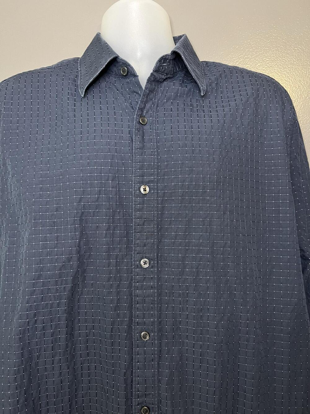 Michael Kors Shirt Mens XL Blue Geometric Textured Long Sleeve Button Up Casual